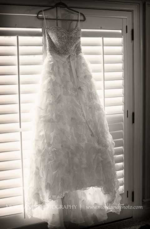 feathery wedding dress, black and white wedding photography, wedding dress portrait, Mike Moreland, Moreland Photography, wedding photography, Atlanta wedding photography, detailed wedding photography