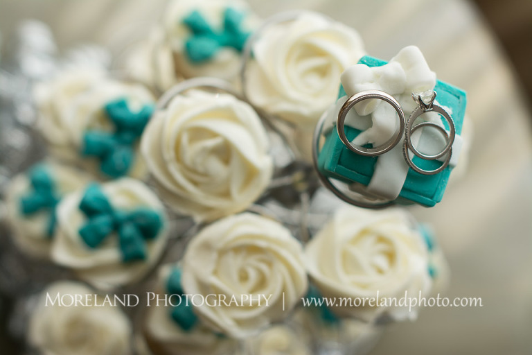 Mike Moreland, Moreland Photography, chic, flowers, wedding rings, blue and white, Tiffany engagement rings, custom cupcakes, Tiffany inspired cupcakes, ring shot, bling shot, wedding photography, Atlanta wedding photography, macro wedding rings, 